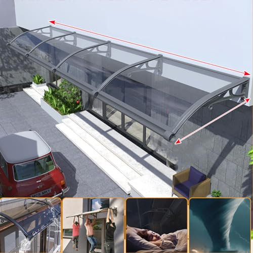 Pultvordach Transparente Polycarbonat Markisen,Vordach Für Eingangstür mit großem Waschbecken Türdach Pultbogenvordach,Überdachung Schlagfest,Wandhalterung Aluminium Grau (150 x 240cm)