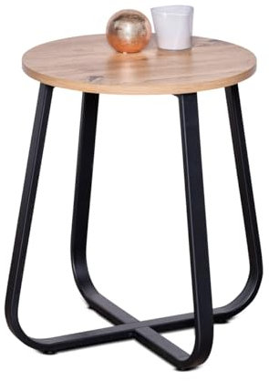möbelando Beistelltisch >Merle 1< rund, Metall schwarz/Artisaneiche Dekor - 50x40cm (HxD)