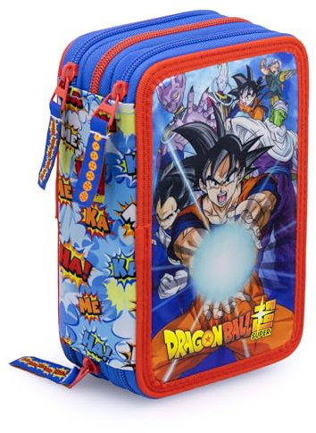 L'ERBAVOGLIO - ASTUCCIO SCUOLA 3 ZIP ORIGINALE PER DRAGON BALL SUPER - COMPLETO DI 44 PEZZI (AZZURRO/ROSSO)