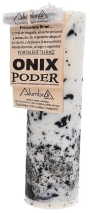 Handgefertigte Kerze mit Onyx für Meditation und Entspannung, ideal für die Harmonisierung von Räumen, effektiv im energetischen Reinigungsprozess, handgefertigt mit natürlichen Inhaltsstoffen