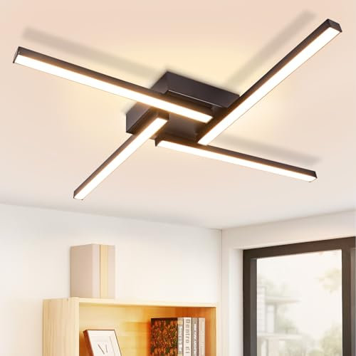 ZMH LED Deckenlampe Schlafzimmer Deckenleuchte - Schwarz Modern Design Schlafzimmerlampe 3000K Warmweiß 56.5CM Küchenlampe PC-Material Innen 24W Deckebeleuchtung für Wohnzimmer Küche Flur Hotel