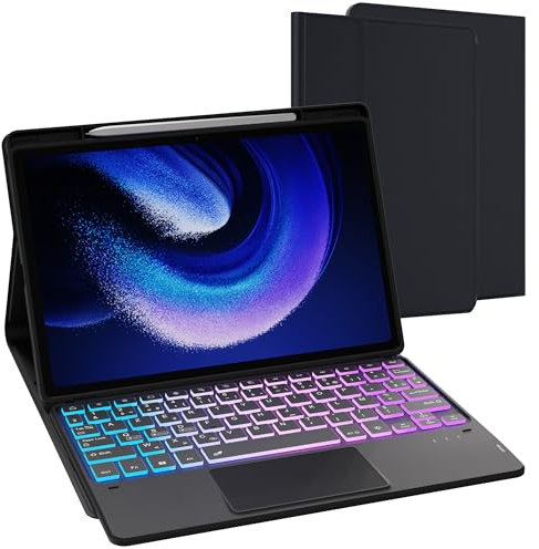 Para Xiaomi Pad 6/Pad 6 Pro Funda con teclado desmontable - francés AZERTY, Teclado retroiluminado DIY 3 zonas 7 colores con almohadilla táctil - Funda de teclado para Xiaomi Pad 6/Xiaomi Pad 6 Pro