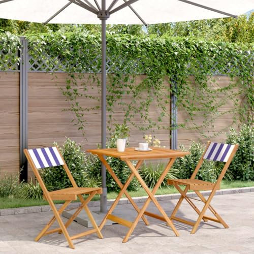 Somanki 3-TLG. Bistro-Set Blau und Weiß Stoff und Massivholz, Gartenset Tisch Und Stühle, Balkon Möbel Für Kleinen Balkon, Terrassenmöbel, Balkonset, Balkonmöbel, Möbelsets - 3281873