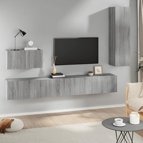 Somanki Ensemble de Meubles TV 4 pcs Sonoma Gris Bois d'ingénierie,Meuble TV,Table Basse Salon Meuble TV,Table Basse LED Couleurs