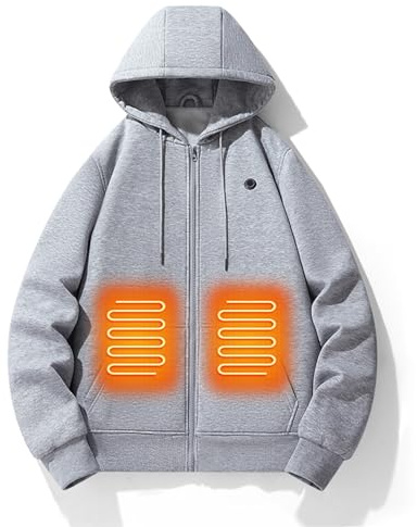 Heated Hoodies for Women Full Zip Electric Hoodie USB Rechargeable Heated Sweatshirt 5 Heating Zones Heated Body Warmer Electrically Cold Weather Heated Outerwear Heated Clothing Thermal Top Gray