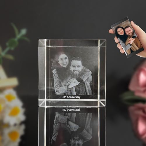 Foto de Cristal 3D, Marco de Fotos Cuadrado de Cristal Personalizado, Grabado a Medida con su Propia Foto de Regalo, Regalos de Bodas de Aniversario Personalizados para Amantes de la Familia Amigos