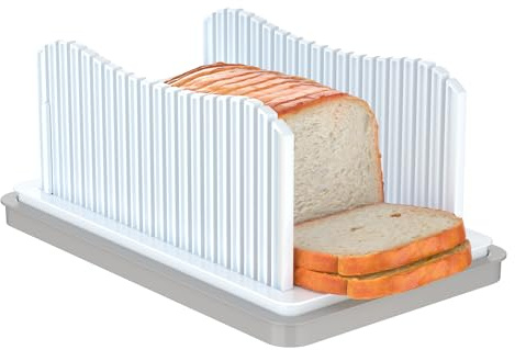 CAWIU Bread Slicer for Homemade Bread, Foldable Bread Cutter with Crumb Tray, Adjustable Width Bread Slicing Guide for Loafs, Sandwiches, Bagels, and Cakes