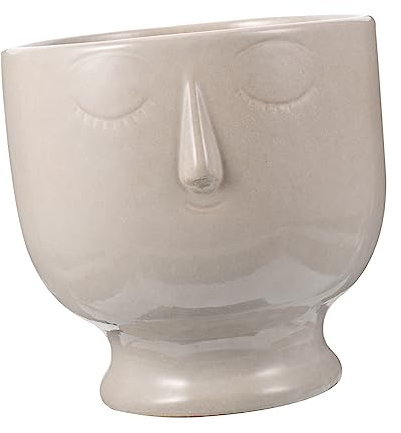 YARNOW Pot de Fleurs en céramique Visage Humain Vase en Terre Cuite planteur Pot de Fleur Design ceramique Interieur de Bureau Porte-Plante Beige