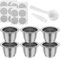 Lot de 6 capsules à café réutilisables en acier inoxydable - 37 x 24 mm - Facile à utiliser avec brosse - Filtre de rechange rechargeable avec cuillère - Capsules à expresso pour Nes.presso Essen.za