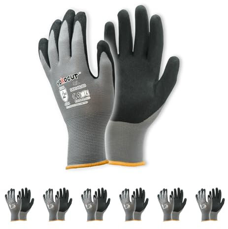 Arbeitshandschuhe für Mechaniker, Elektriker, Montagehandschuhe, Werkstatt, gartenhandschuhe, kfz-Handschuhe, mit Rutschfeste & Touchscreen-Funktion, 6 Paar Nitril Schutzhandschuhe Herren (Größe 9/L)