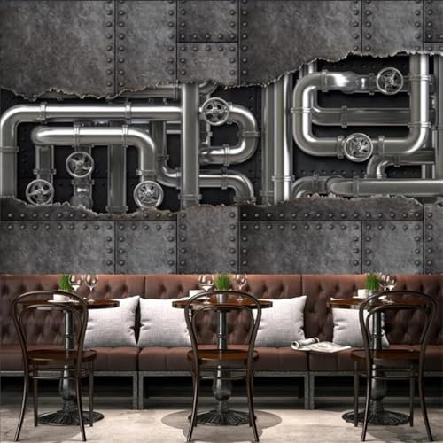 XLMING Vintage Dark Grey Metal Pipes 3D Wallpaper Decorative Study Dining Living Room Bedroom Wall Sofa TV Wall-250cm×170cm