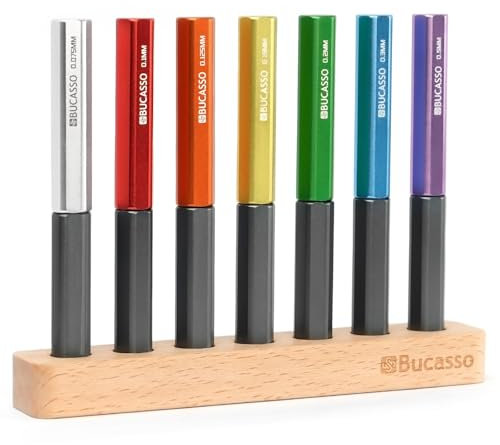 Bucasso Model Scriber, 7-Piece Tungsten Steel Blade Scribing Tool Set 0.075/0.1/0.125/0.15/0.2/0.3/0.5mm, with Wooden Stand for Modeling Hobby, RG Scale Model, Gundam Model Kit, Plastic Models