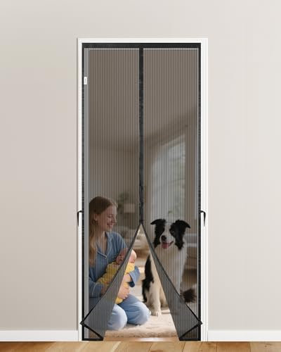 HOMGEN Magnetic Fly Screen Door Curtain - 80X200cm Fly Screen Door with Powerful Magnet & Full Frame Magic Tape - Upgrade Enhanced Screen Mesh Without Drilling Suitable for Patio Doors Balcony Bedroom