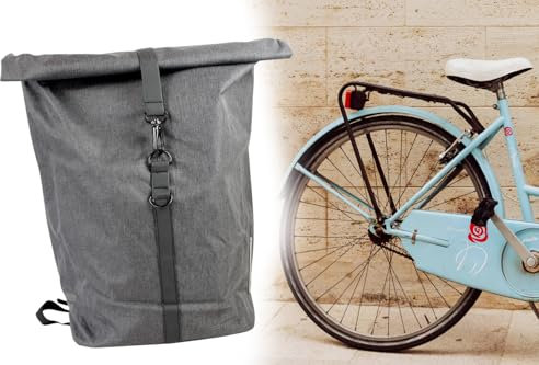 BISOMO Rucksack 20L mit Fahrradhaken, Fahrradtasche, Seitentasche für Gepäckträger, Rolltop, Rollverschluss mit Schließe, gepolsterte Schultergurte, Reflexapplikation, 57x30x16cm