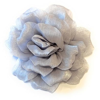 Grande pince à cheveux et broche en forme de rose - Fleur en satin - Plusieurs options (argenté/gris clair)