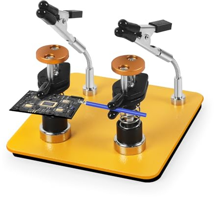 Helping Hands Clamp Metal, Adjustable Third Hand Soldering Holder Stand for Electronics, Hobby DIY, Craft, Jewelry, PCB Repair Solder Aid Station (Yellowblack, Small)