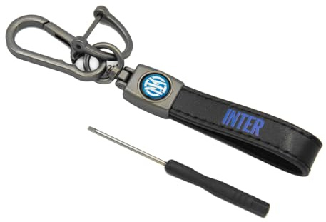 Inter Schlüsselanhänger aus bedrucktem Leder mit Karabiner und Ring, offizielles Produkt 153608