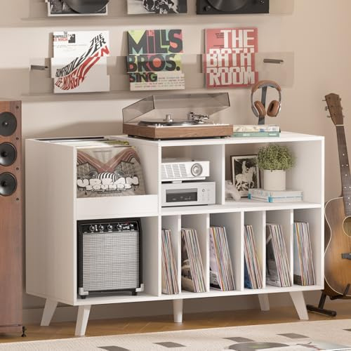 LELELINKY Large Record Player Stand, Turntable Stand with Storage, Vinyl Holder with Display Area, Record Player Table Holds Up to 450 Albums, Record Holder for Music Room Living Room
