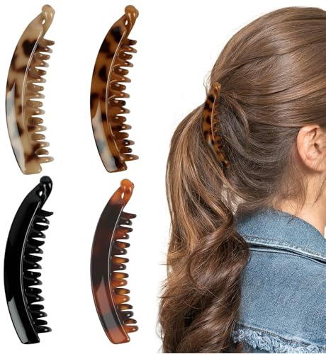 LOPHE Große Banana Clip, 4 Stück Groß Bananen Haarspange für langes Haar, Dickes Haar, Vintage Bananen Krallen Clips Banana-Haarspangen für Damen und Mädchen