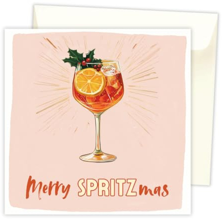 toca treasures Premium Aperol Weihnachtskarte Merry Spritzmas, quadratisch mit Umschlag - stylische Grußkarte für Weihnachten für Frau, Freundin, Aperol Spritz Liebhaber, Merry Christmas Card