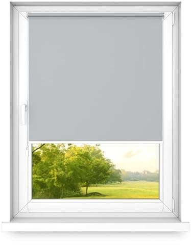 time4blinds - Verdunklungsrollo ohne Bohren - Verdunkelungsrollo, Rollo Verdunkelung, Thermorollo - 3 Arten der Montage, Silberne Thermobeschichtung - Mondscheingrau, 1000x1000mm, Links