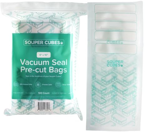 Souper Cubes 6 x 10 Pre-cut Pint Vacuum Sealer Bags for Food, 100 Count | Thick, BPA-Free Vacuum Seal Bags for Food with Write-On Labels to Keep Food Fresh Longer and Help Prevent Freezer Burn