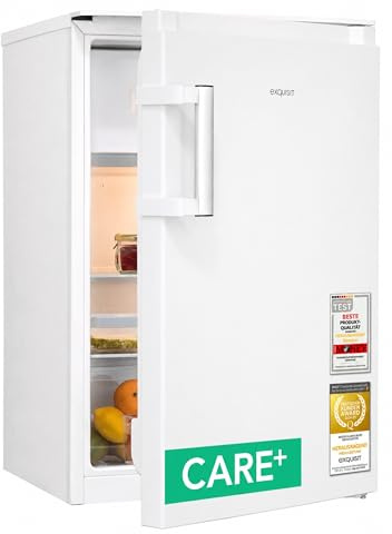 Exquisit CARE+ Kühlschrank mit Gefrierfach 121 l | Leise 39 dB, Energieklasse E | Einfache Bedienung, Gut Ablesbar, Hoher Komfort | LED-Beleuchtung, Glasablagen | KS16-4-HEA-090E Weiss