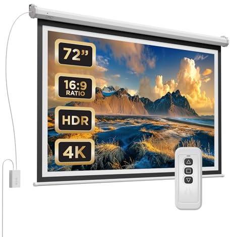 DMD Collective - 72 Inch Electric Projector Screen Pull Down, Wall Mounted | HD Projection Screen for Home Cinema, Office, School & Classroom Presentations, Retractable Movie Screen