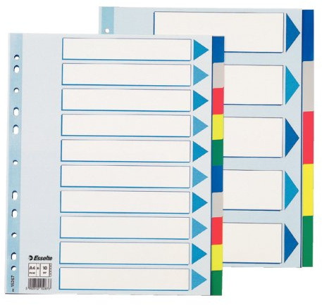 Esselte A4 1-10 Index, Heavy Duty Plastic, Extra Wide, Blue/Multicolour, Pack of 10