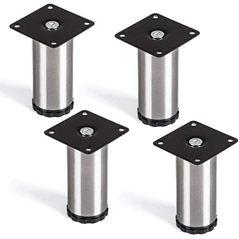 So-Tech® Set de 4 Pied de Meuble Lukas Ø 42 mm Pied d'armoire Hauteur Ajustable Acier affiné Hauteur 100 mm