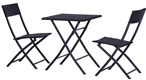 Outsunny 3 Pieces Folding Rattan Bistro Set, Garden Furniture Bistro Set with Folding Garden Table and Chairs, Wicker Balcony Furniture for Outdoor, Patio, Porch, Black