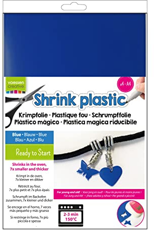 Vaessen Creative Shrink Plastic, Blue, 4 Sheets, 21 x 30 cm, Fun Arts and Crafts Projects for All Ages