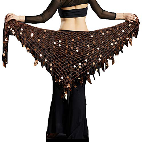 Lauthen.S Damen Bauchtanz-Hüftschal, Pailletten, Netzstoff, Dreieck, Wickelrock, Taillenkette, Kaffee, 26/43W