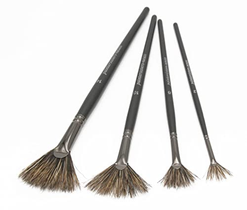 Paintersisters® Set de 4 pinceaux en éventail avec Poils de Sanglier foncés, Set de pinceaux pour Peinture Acrylique et à l'huile, Peinture de Paysage, pinceaux d'artiste pour Peindre