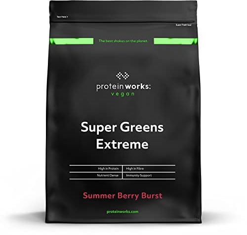 Protein Works - Super Greens Extreme, 150+ Health Benefits, Summer Berry Burst, Vegan, 41 Active Ingredients, No Added Sugar, 41 Servings, 500g