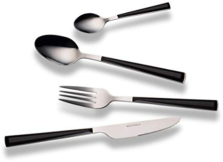 Echtwerk Besteck Set Basic mit Kunststoffgriffen, Campingbesteck, Picknickbesteck, leichtes Reisebesteck, Outdoor-Besteck für Grillen im Freien, 16-teilig, bis zu 4 Personen, Edelstahl 18/0, Schwarz