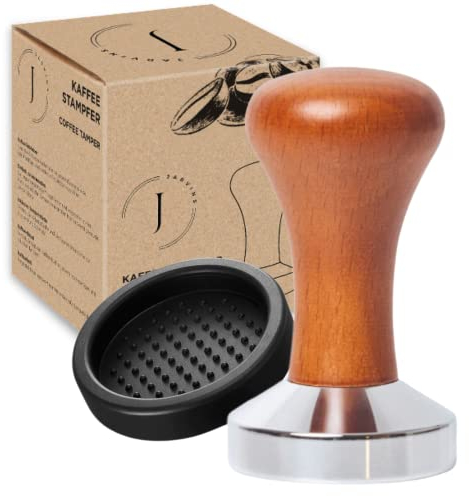 Jarvins Tamper [51mm] für Siebträger inkl. Tampermatte | Kaffeestampfer mit hochwertigem Echtholzgriff und Edelstahl | Voller Kaffee-Genuss mit Espresso Stempel | Barista-Werkzeug