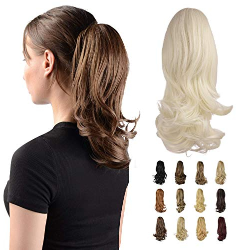 Sofeiyan 33cm Pferdeschwanzverlängerung Langer lockiger Pferdeschwanz Clip in Klaue Haarverlängerung Natürlich aussehendes synthetisches Haarteil für Frauen, Weiß
