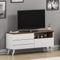 HOMIDEA Leon Meuble TV - Banc TV pour Le Salon avec 2 Portes au Design Moderne (Blanc/Noyer)