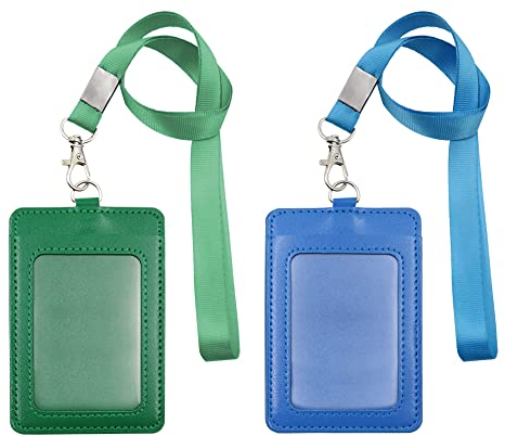 2 Stück Vertikale Doppelseitiger Ausweishülle Pu Leder, Ausweishalter Leder Doppelseitig, Ausweishülle Doppelseitig Leder, Kartenhalter ID Card Holder Mit, Id Kartenhalter Mit Band