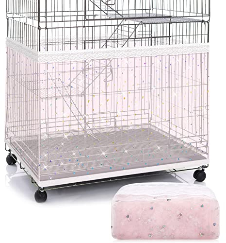 Große Vogelkäfig Abdeckung Käfig Schutznetz Universell Vogelkäfig Nylonnetz mit Funkelnd Sterne Vogelsand Vogelfutter Samenfänger Quadratischer Käfig Zubehör für Sittich Papagei (Rosa, XL)