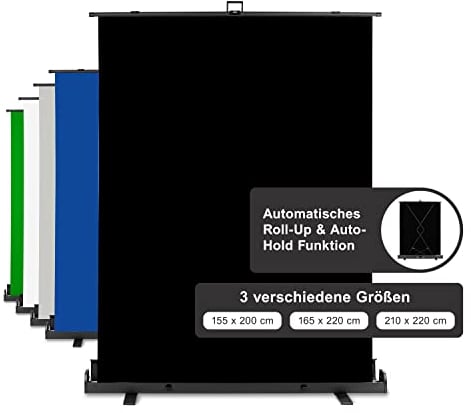 Walimex pro Roll-up Panel Hintergrund schwarz 165 x 220 cm, Fotohintergrund mit Transportbox, Hintergrundsystem für Fotostudio, knitterfreie Fotoleinwand ideal für Low-Key-Fotografie und Portraits
