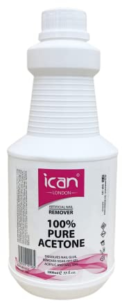 Ican London 100% Pure Acetone Nail Polish Remover UV GEL Soak Off 1litre (1000ml) clear