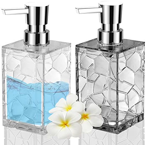 HIYAA 2 Pack Soap 12Oz Liquid Lotion Hand Dispensers with Pump Reusable for Bathroom, Countertop, Kitchen, Laundry Room-1Grey, 1 Clear, Acrylic, 1grey 1clear