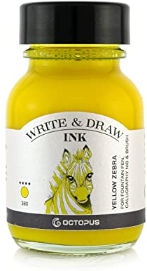 Octopus Write and Draw Ink 380 Yellow Zebra, wasserfeste Tinte zum Schreiben und Zeichnen, Kalligraphietinte, lichtechte Zeichentusche für Füllhalter, gelb, 50 ml