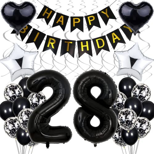 Luftballon 28. Geburtstag Dekoration - Schwarz und Silber für Männer und Frauen - Black and White Party Deko