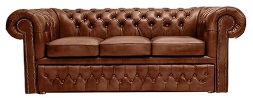 Chesterfield Original First Class Leder Schlafsofa | Sofa mit Schlaffunktion 3-Sitzer 200cm | Cloudy Old Brown | Lieferzeit 2 bis 4 Wochen