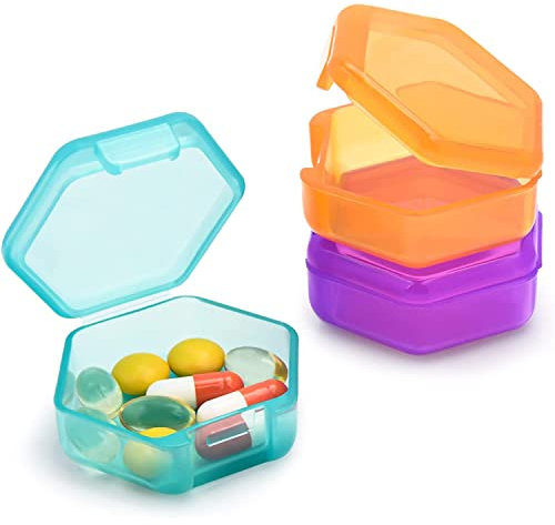 3 Pcs Pill Organizer Small Travel Pill Box Waterproof Portable Tablet Case Medicine Holders Mini Organiser for Vitamins, Supplements, Medication Outdoor Travel Camping (3 Colors)