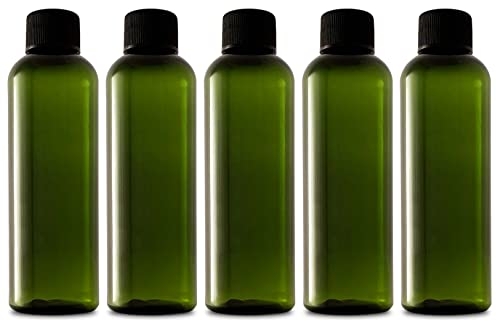 5 x Recycled Plastic 100ml Bottles With Screw Caps; Empty Refillable 100 ml Travel Bottles For Toiletries, Liquids, Cosmetic; Transparent Containers; BPA Free and TSA Approved for Airline Hand Luggage