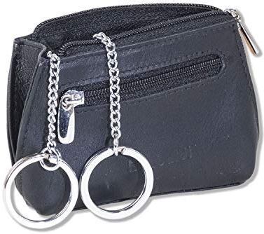 Echt Leder SCHLÜSSELTASCHE der Marke RIMBALDI 2 METALLKETTEN Stabile METALLRINGE Erweiterbar für mehrere SCHLÜSSEL Rind-Nappaleder Schwarz